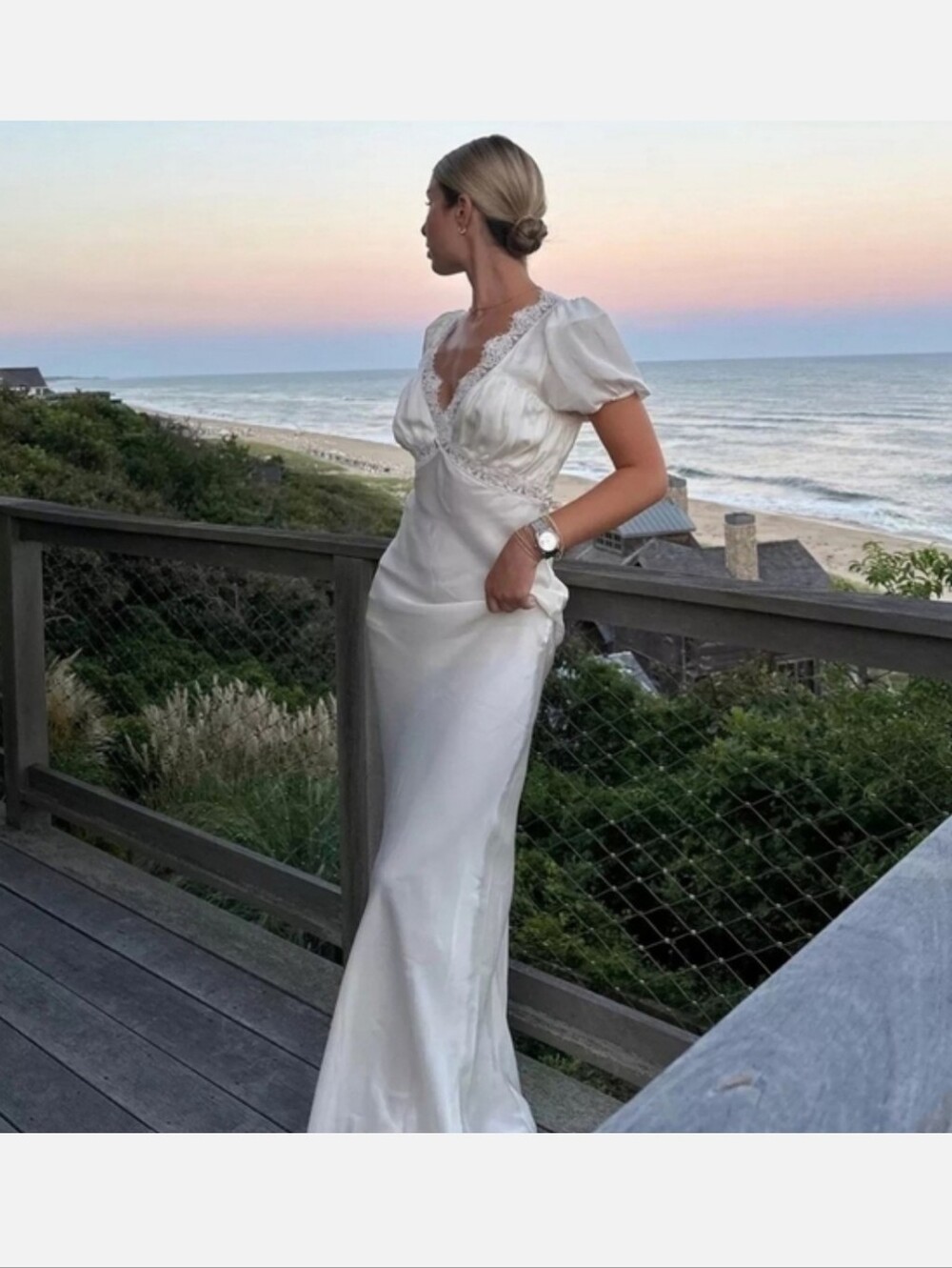 Stone Cold Fox x REVOLVE Lauren Gown in Off White Bridal Romantic Silky Dress L